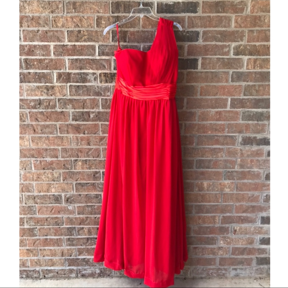 One shoulder red full length gown formal dress